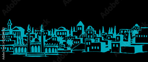 Vector drawing. Old arabic city