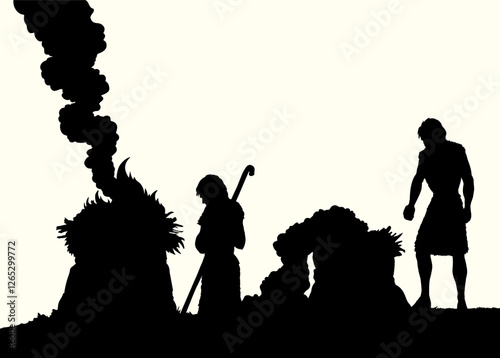 Vector drawing. Man Offers a Sacrifice to God
