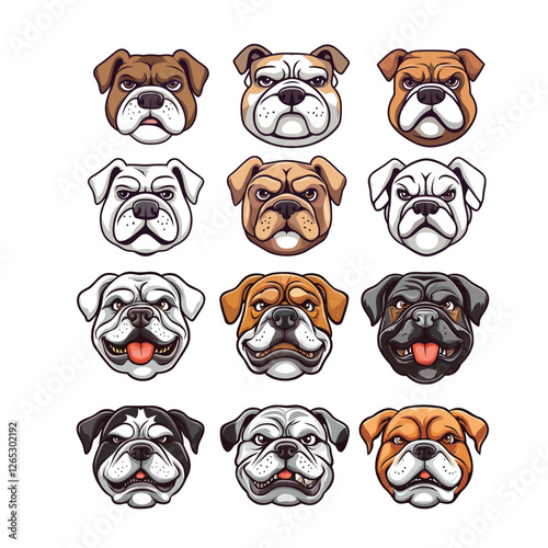 Vector Bulldog Mascot Icon Set, Fierce and Strong Dog Logo Collection for Sports and Branding