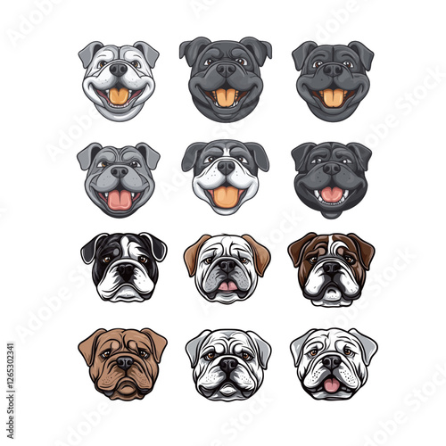 Vector Bulldog Mascot Icon Set, Fierce and Strong Dog Logo Collection for Sports and Branding