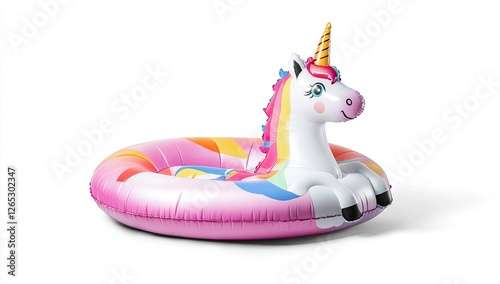 An inflatable unicorn toy for swimming pools, shown on a clear or white background