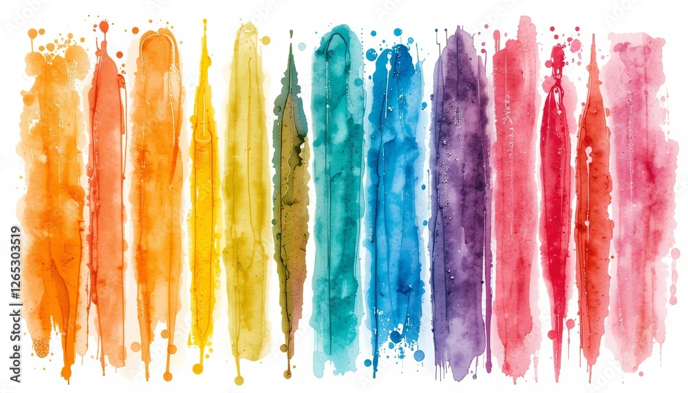 Fototapeta premium Vibrant watercolor strokes art studio digital artwork bright environment aerial view abstract design