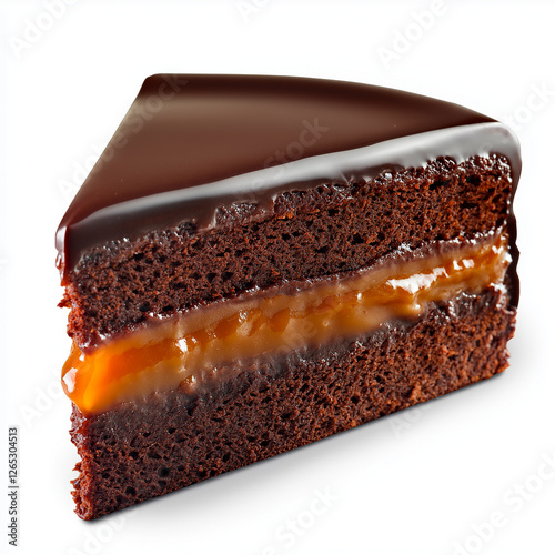 Classic Sacher cake featuring moist chocolate layers, smooth apricot filling, velvety dark glaze. Timeless Austrian dessert with deep cocoa tones and elegant finish.