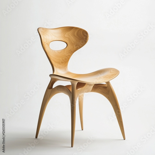 A wooden chair in modern style on a white background.