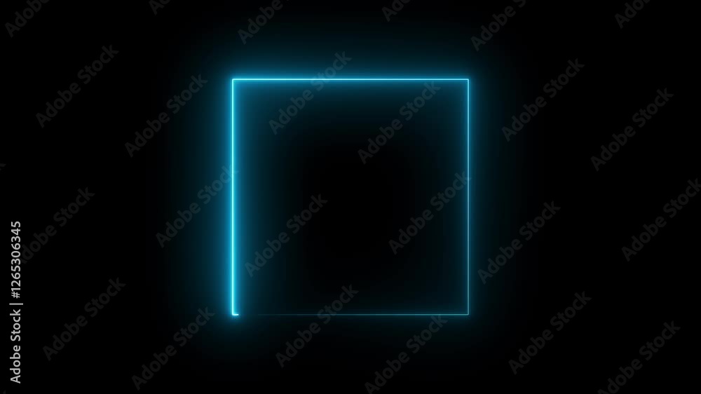 Square animation by cyan color neon on black background. Neon box animation. Square animation by cyan color neon on black background. Neon box animation.