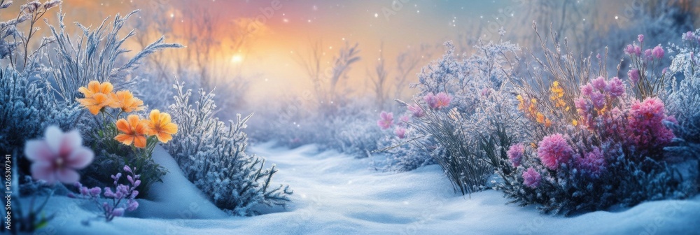 Flowers sprout growing out of snow. Early Spring theme. Flowers sprout growing out of snow. Early Spring theme.