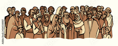 Vector drawing.Big crowd of people