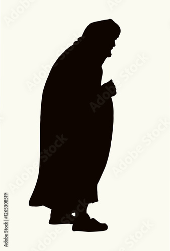 Vector drawing. Ancient man. Side view