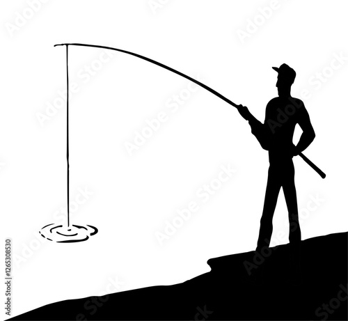 Vector drawing. Man catching fish