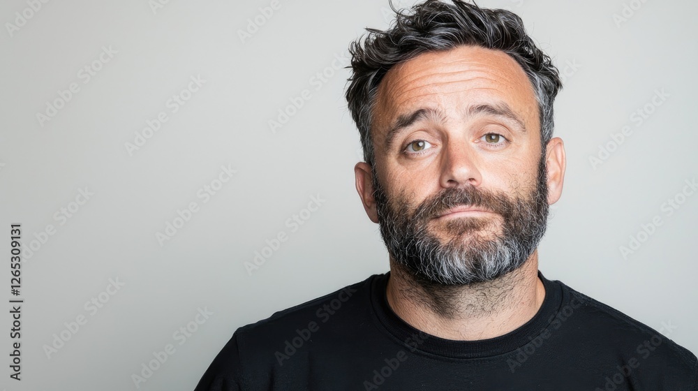 Man with thoughtful expression against plain background. Possible use stock photography Man with thoughtful expression against plain background. Possible use stock photography