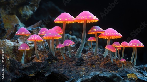 Glowing Fungi Cave Fantasy Art Print photo