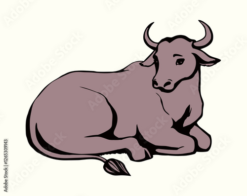Vector drawing. Cute big cow