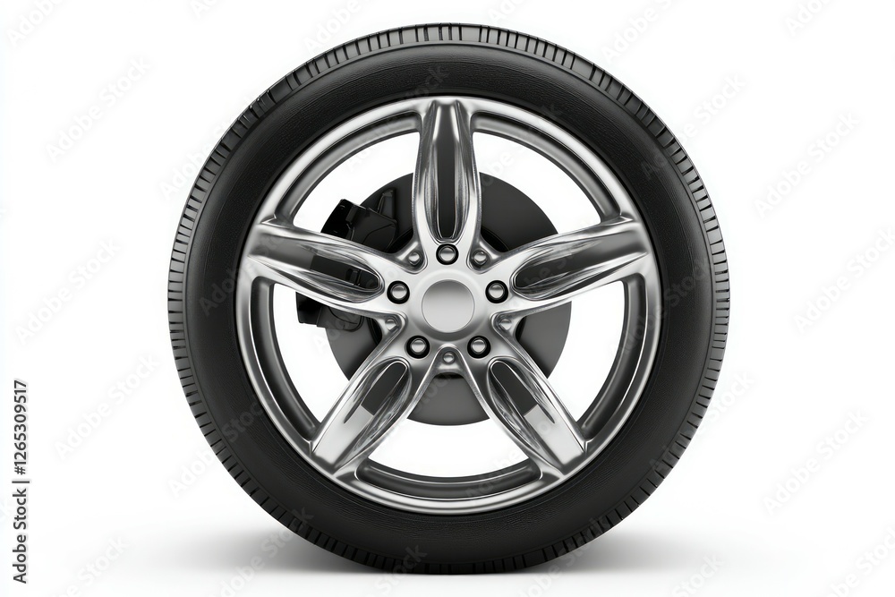 Glossy black car wheel on white background. Artificial Intelligence Glossy black car wheel on white background. Artificial Intelligence