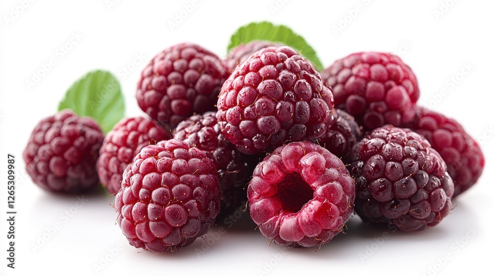 Fresh and Juicy Raspberries Piled on an Isolated White Background for High Fidelity Visual Usage Fresh and Juicy Raspberries Piled on an Isolated White Background for High Fidelity Visual Usage