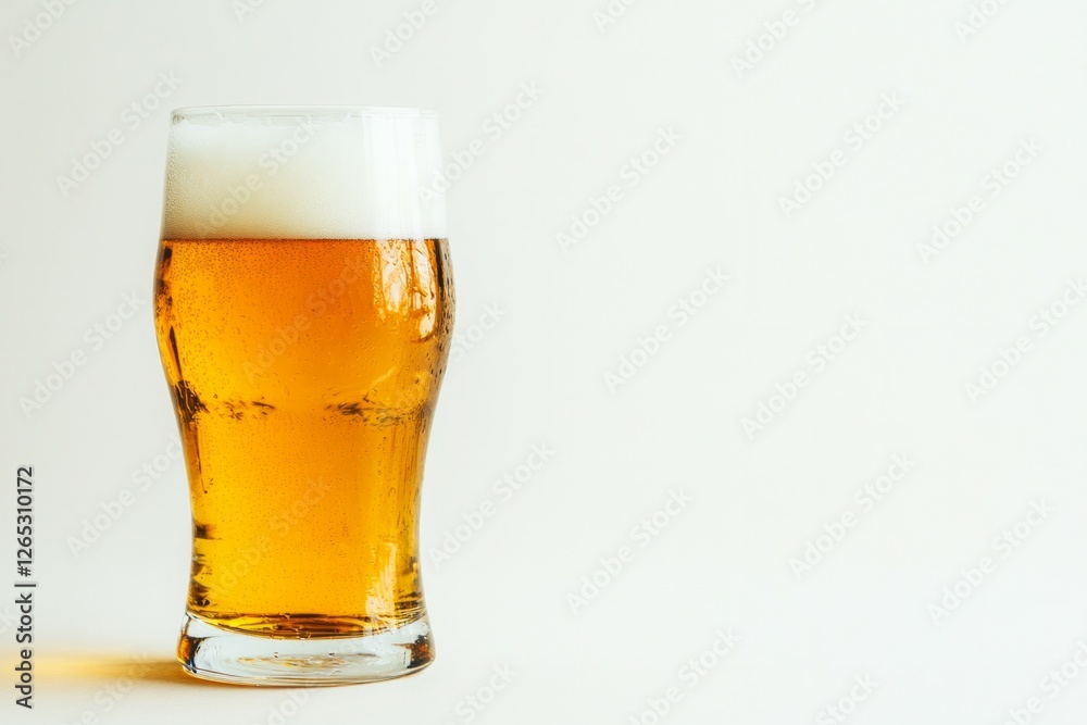 Glass of golden beer with foam on white background. Artificial Intelligence Glass of golden beer with foam on white background. Artificial Intelligence
