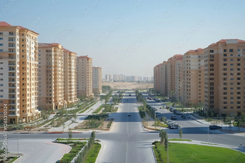 Fototapeta premium Modern residential buildings dominating urban landscape on sunny day