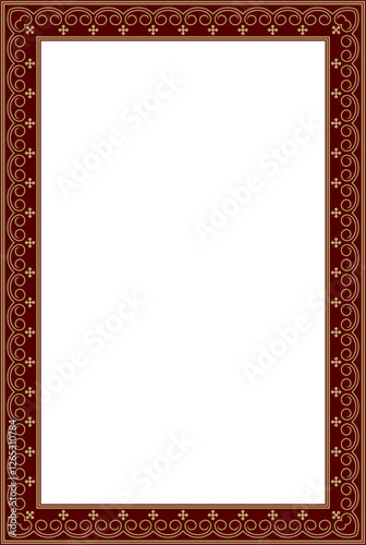 Vector gold and red square Yakut ornament. Infinite rectangle, border, frame of the northern peoples of the Far East.