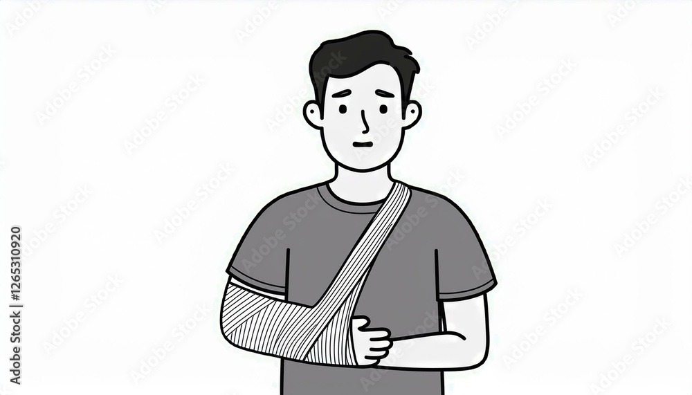 Injury man with accident bandage arm. Outline doodle style injured arm character. Sick patient person. perfect any project. Injury man with accident bandage arm. Outline doodle style injured arm character. Sick patient person. perfect any project.