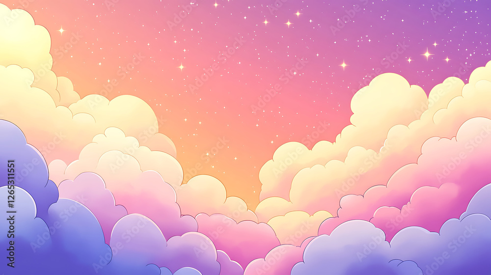 Dreamy Pastel Sky with Fluffy Clouds and Twinkling Stars at Sunset,pastel sky filled with fluffy clouds at sunset,sunset, whimsical,sky with soft colors and twinkling stars,fluffy clouds,dreams,magic. Dreamy Pastel Sky with Fluffy Clouds and Twinkling Stars at Sunset,pastel sky filled with fluffy clouds at sunset,sunset, whimsical,sky with soft colors and twinkling stars,fluffy clouds,dreams,magic.