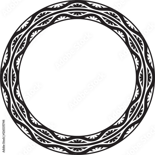 Vector black monochrome round national Indian ornament. Circle, ring, border, ethnic Hindu frame