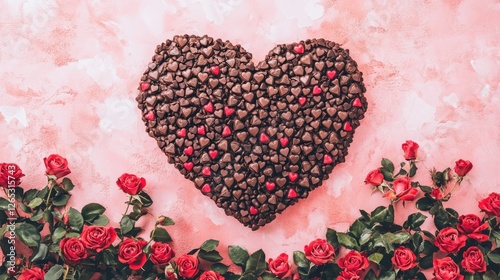 Chocolate heart roses Valentine's Day pink background