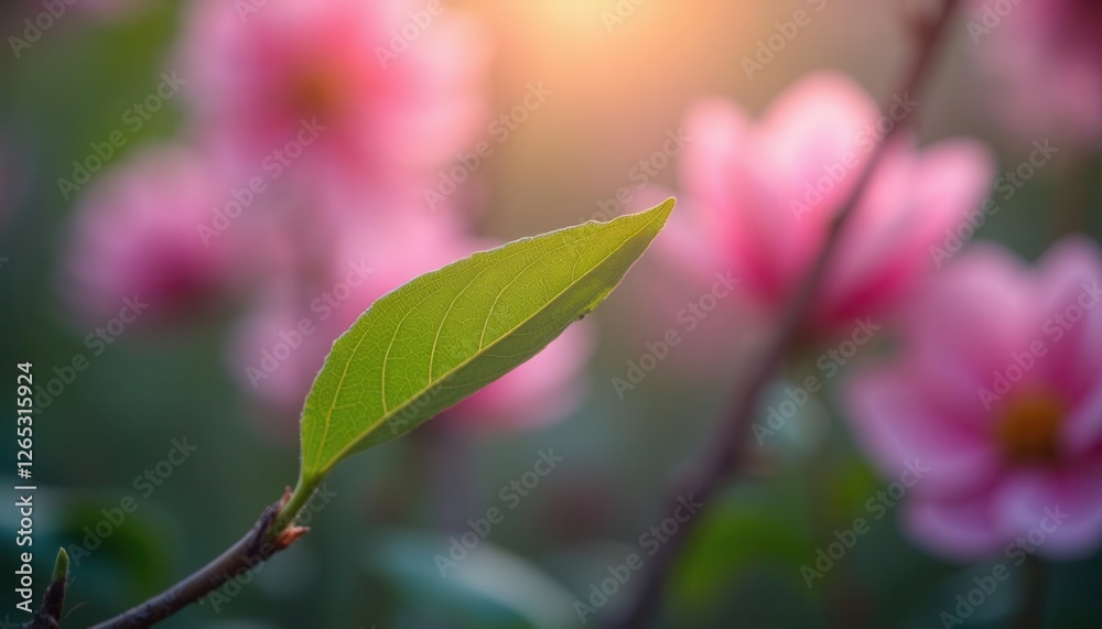 Leaf and Magnolia Blossom Close-up with Soft Lighting for Spring Season Leaf and Magnolia Blossom Close-up with Soft Lighting for Spring Season