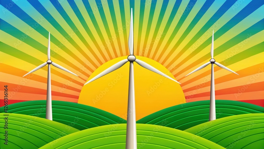Fototapeta premium three wind turbines stand tall against a vibrant sunrise, symbolizing clean energy and a sustainable future. 