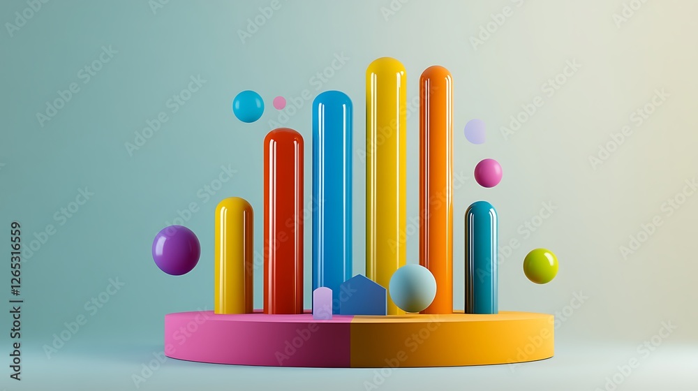 Obraz premium Vibrant 3D Render of Colorful Abstract Forms on a Pastel Background AI Generated
