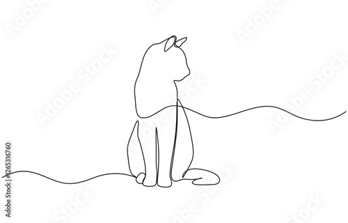 Cats vector with continuous single one line art drawing, Continuous line drawing of Cat. one line cat shape with active stroke.