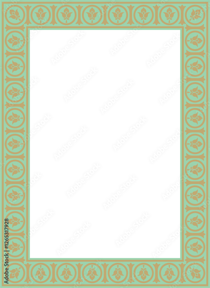 Vector gold with green square classic byzantine ornament. Rectangle, border, Ancient Greece, Eastern Roman Empire frame. Decoration of the Russian Orthodox Church Vector gold with green square classic byzantine ornament. Rectangle, border, Ancient Greece, Eastern Roman Empire frame. Decoration of the Russian Orthodox Church