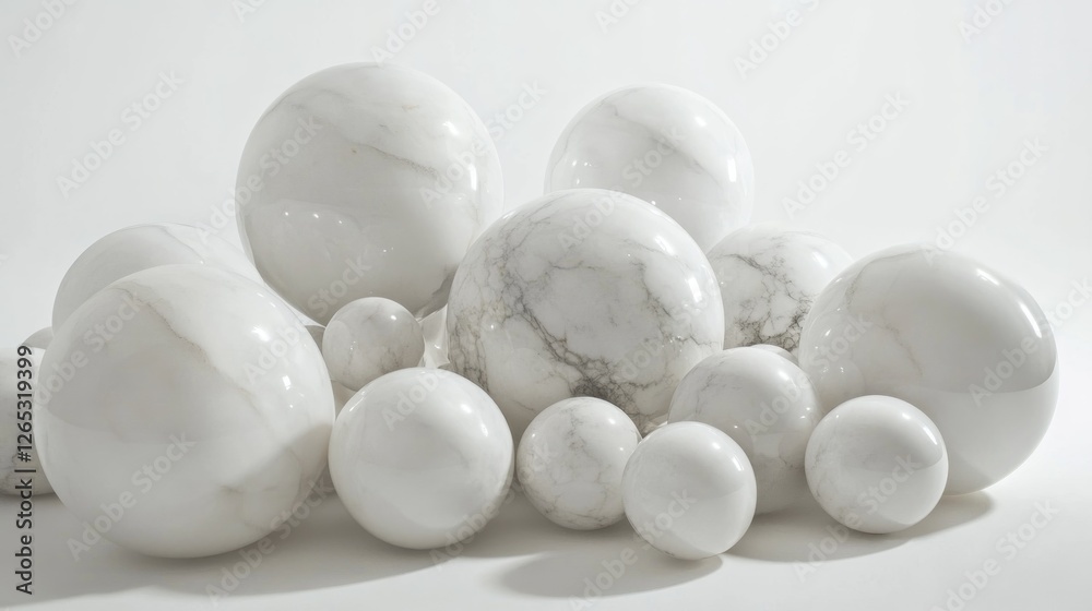 White marble spheres cluster, studio shot, white background, decor White marble spheres cluster, studio shot, white background, decor