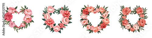 Heart-Shaped Floral Wreaths with Pink Roses and Greenery Accents