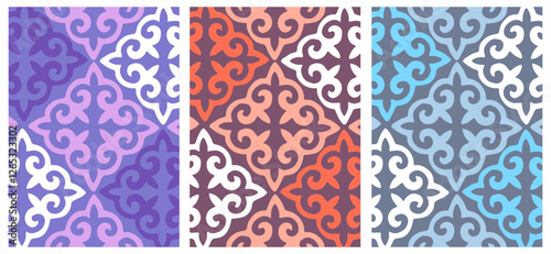 Set of kazakh patterns backgrounds. vector illustration. For design, wallpaper, card, banner, flyer. Ethnic ornament, national ornament of Kyrgyz, Mongol, Buryat, Kalmyk.