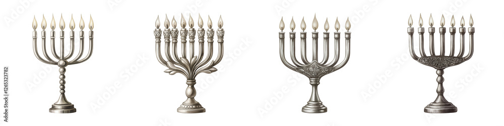 Fototapeta premium Intricate Silver Menorahs for Celebrating Hanukkah Joy and Light