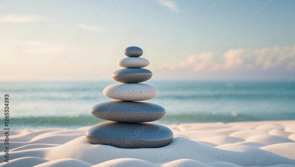 Zen stones are carefully stacked on a sandy beach, creating a scene of serenity and balance. Zen stones are carefully stacked on a sandy beach, creating a scene of serenity and balance.
