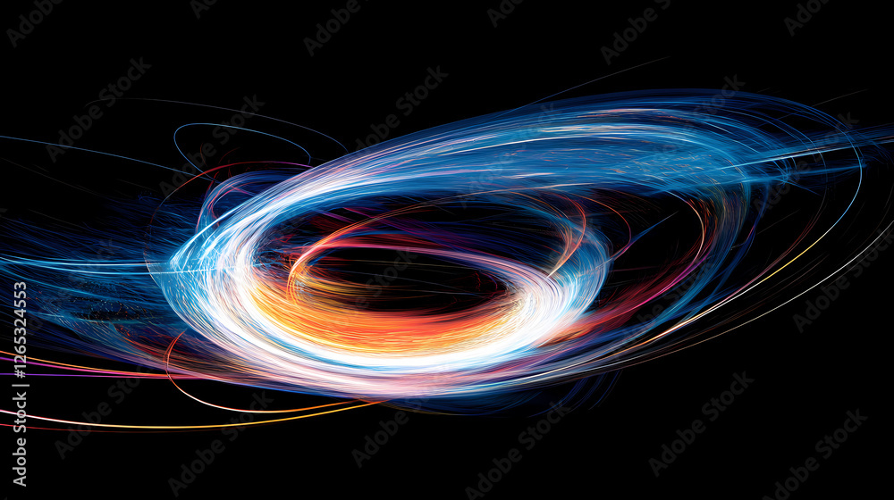 Dynamic Abstract Art: Rotating Light Rings on Black Background Dynamic Abstract Art: Rotating Light Rings on Black Background