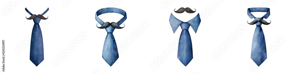 Stylish Blue Neckties with Mustaches in Clipart Style composition Stylish Blue Neckties with Mustaches in Clipart Style composition