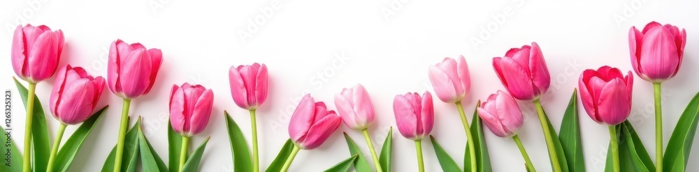 Pink tulips scattered on white, vibrant blooms , blossom, flower, isolated Pink tulips scattered on white, vibrant blooms , blossom, flower, isolated