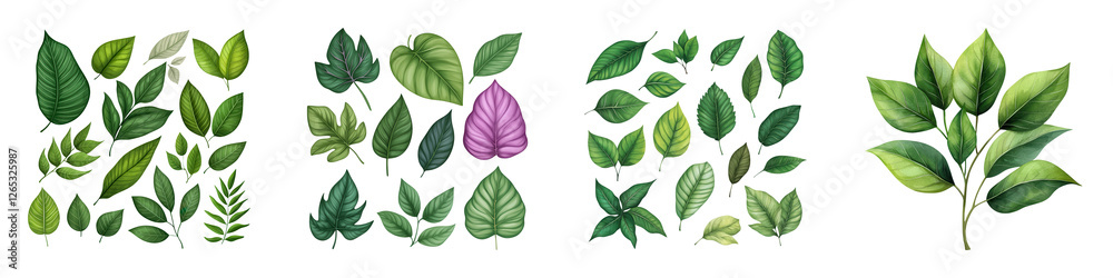 Naklejka premium Vibrant Collection of Fresh Green Leaves for composition and creative piece