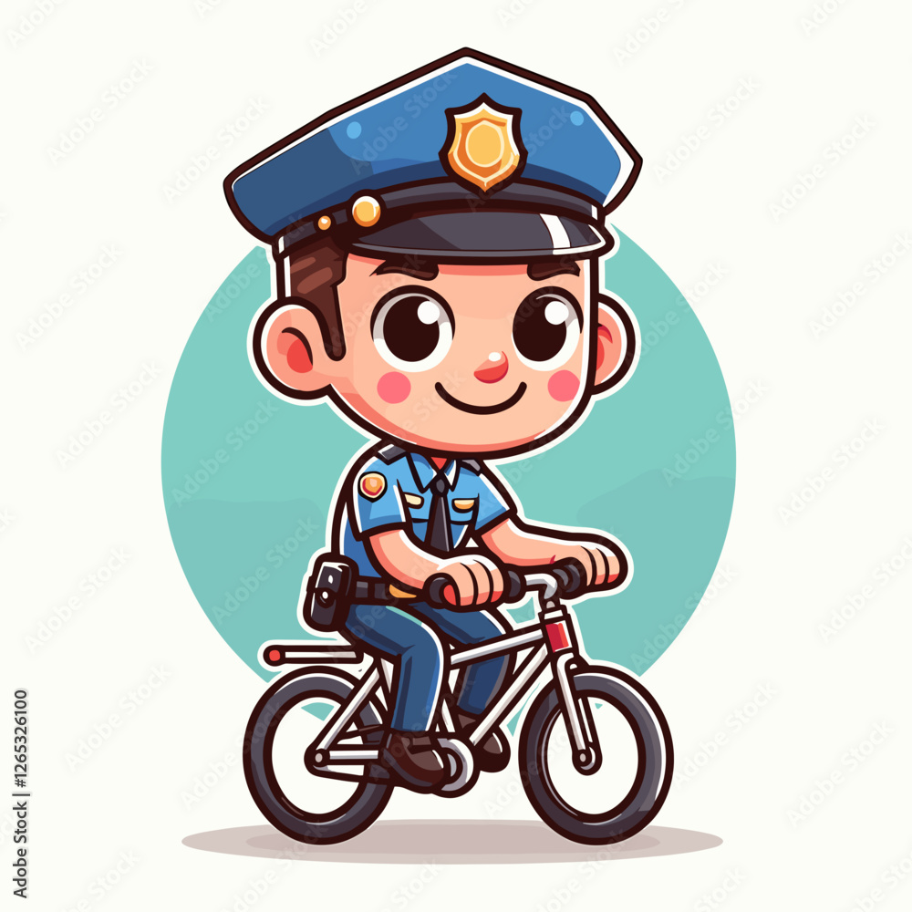 Fototapeta premium Cartoon police officer riding a bicycle