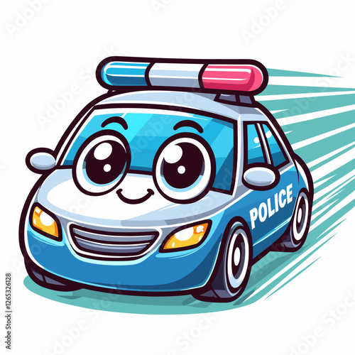 Smiling police car with sirens on