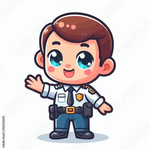 Friendly police officer waving in uniform