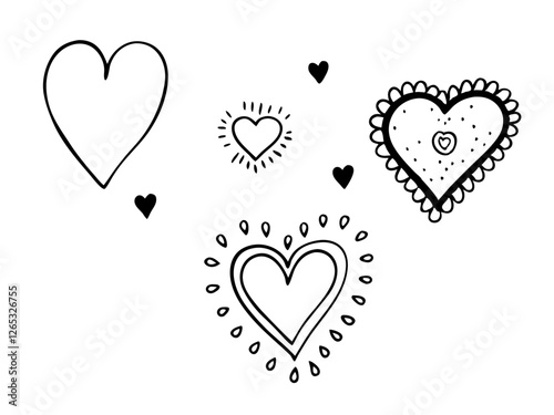 hearts Hand drawn Elements, Vector icon, Line art Vector, Doodle Icon