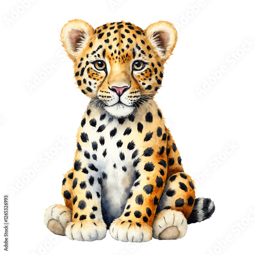 A cute Leopard stuffed toy Illustration on transparent background.