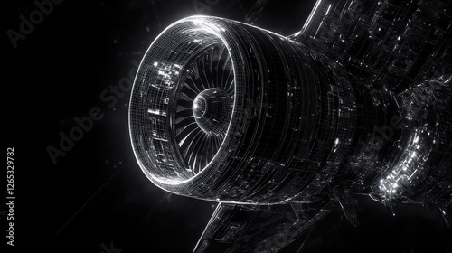 Jet Engine Closeup Tech Design, Dark Background