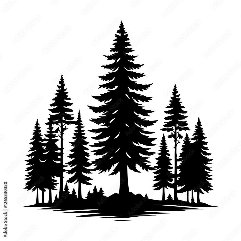 Obraz premium pine trees silhouette vector style with white background