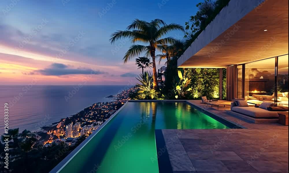 Luxury Cliffside Villa with Infinity Pool and Ocean View at Sunset
