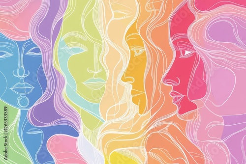 Rainbow Women: A vibrant art piece celebrating the diversity and beauty of womanhood.