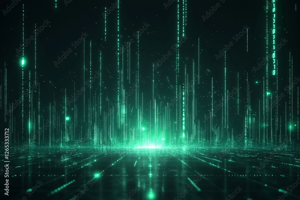 Digital matrix background with green glowing binary code, vertical lines of numbers in the dark space, technology and digital world concept. Digital matrix background with green glowing binary code, vertical lines of numbers in the dark space, technology and digital world concept.