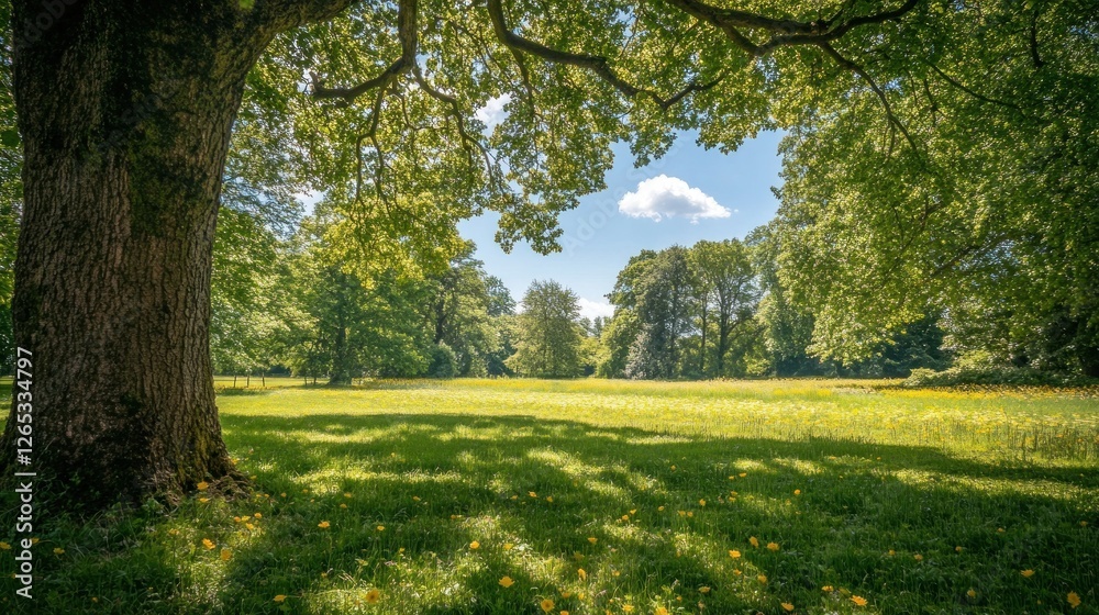 Shady park, sunny meadow, tree, relaxation Shady park, sunny meadow, tree, relaxation